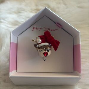 Betsey Johnson Winking Reindeer Brooch - Red and Gold